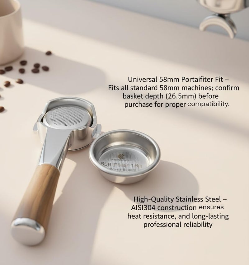 Chengtech 58mm Espresso Filter Basket 18g – Convex Bottom Sweet Espresso Basket, 556 Holes Slow Flow, Universal Stainless Steel, Compatible with La Marzocco, Futurmat, DEC - Image 3